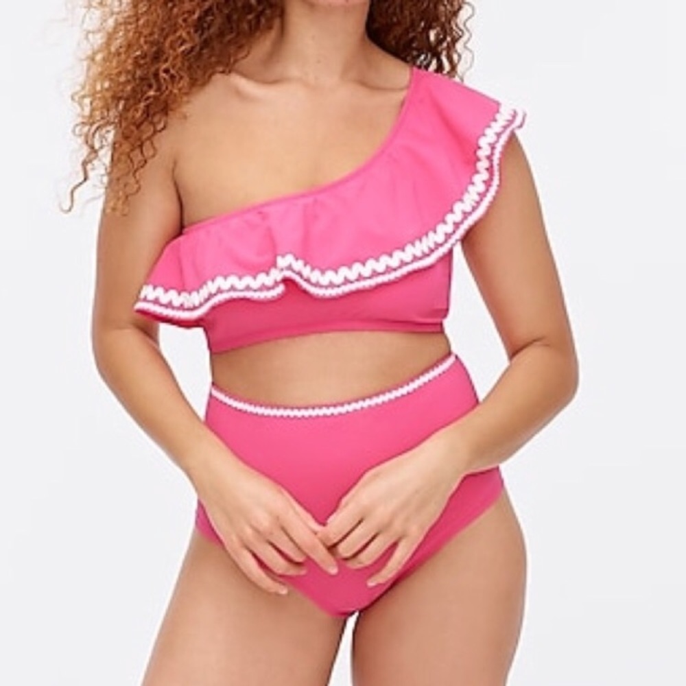 J. Crew One-shoulder High-waisted Rickrack Bikini Size S NWT